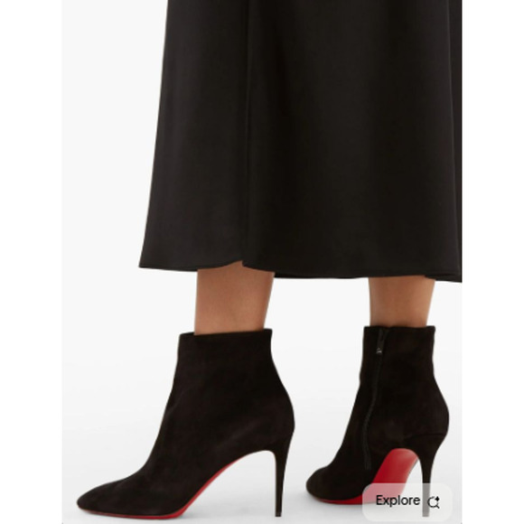 Christian Louboutin Eloise Suede Pointed Toe Ankle Booties Black Women's EU 36.5 - Picture 1 of 7